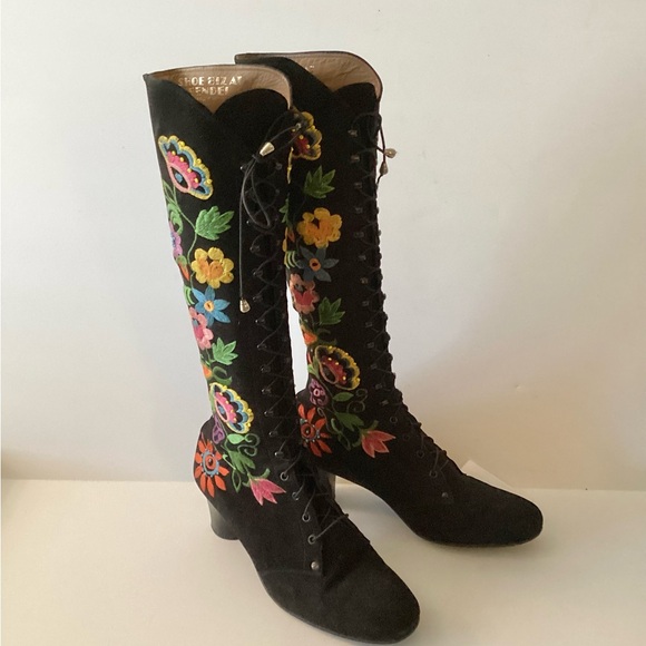 Vintage Penny Lane Embroidered Lace Up Granny Boots sz 7.5 - Picture 8 of 10